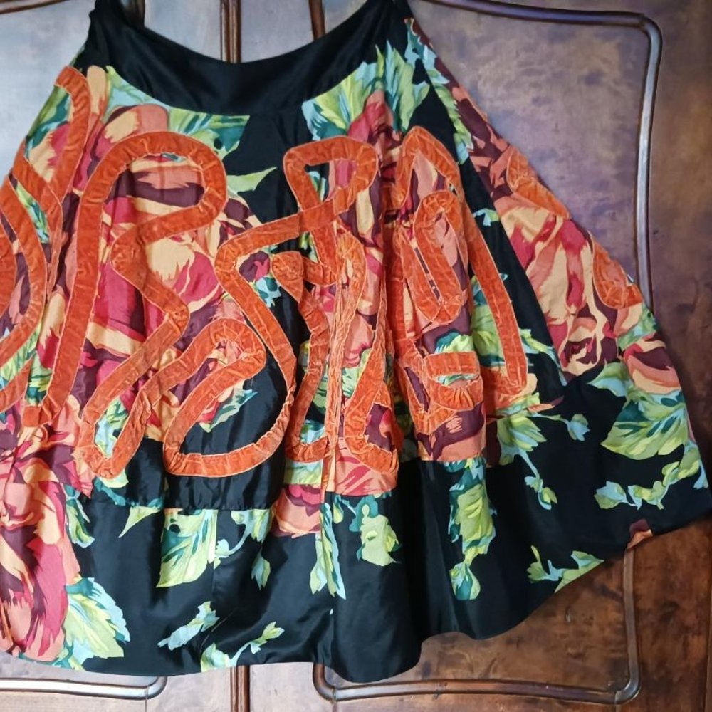 Trelise Cooper Orange/Black Silk Skirt with orange velvet trim